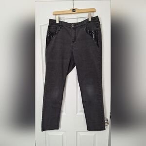 CJ Banks Women's Dark Gray Straight Leg Jeans with Black Sequin Accents